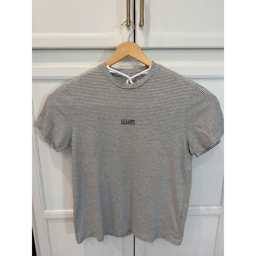 AllSaints London Men's White & Black Striped Small Tee Shirt sz Y2k streetwear